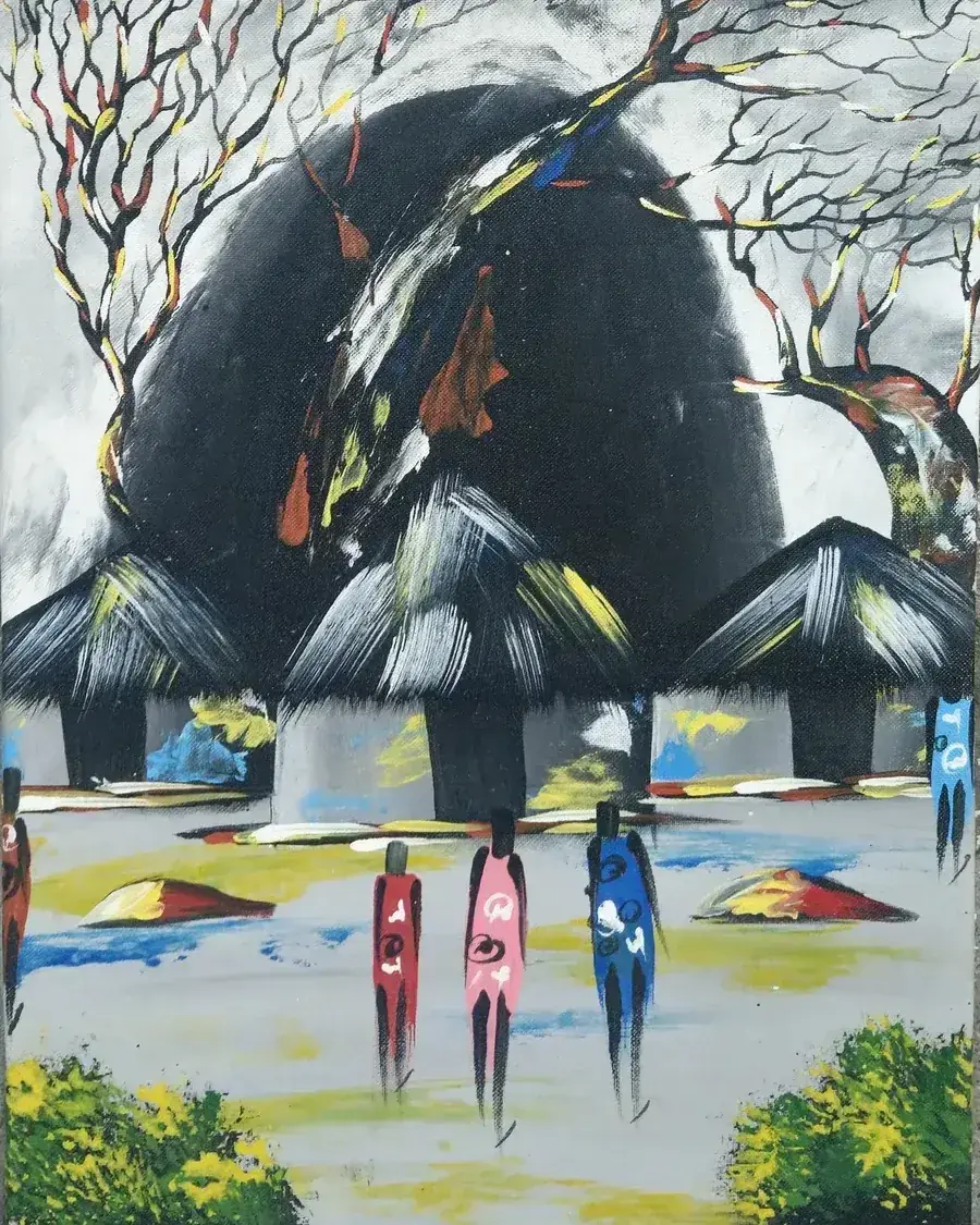 Village Scene, artwork by John Kwame Eduafo